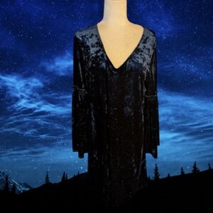 Karen Kane Crushed Velvet V-Neck Peacock Blue Witchy Bell Sleeves Sz XL